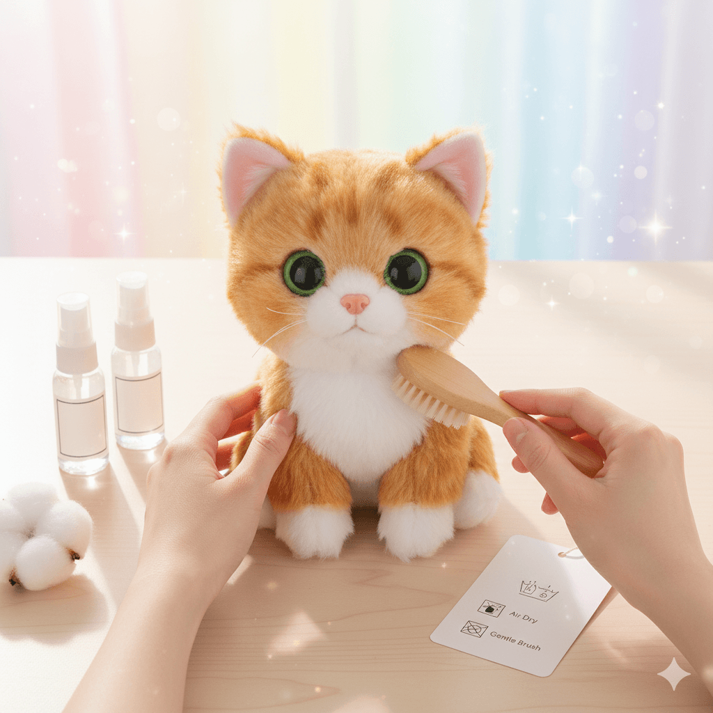 A person gently washing a teddy bear in a sink.
