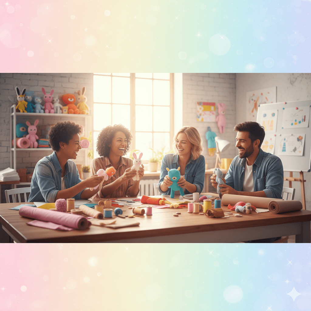 A diverse team collaborating in a creative workspace.