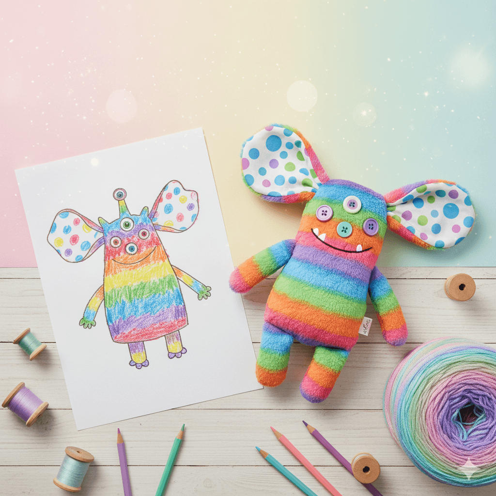 Hands carefully crafting a plush toy, showing the artisanal process.