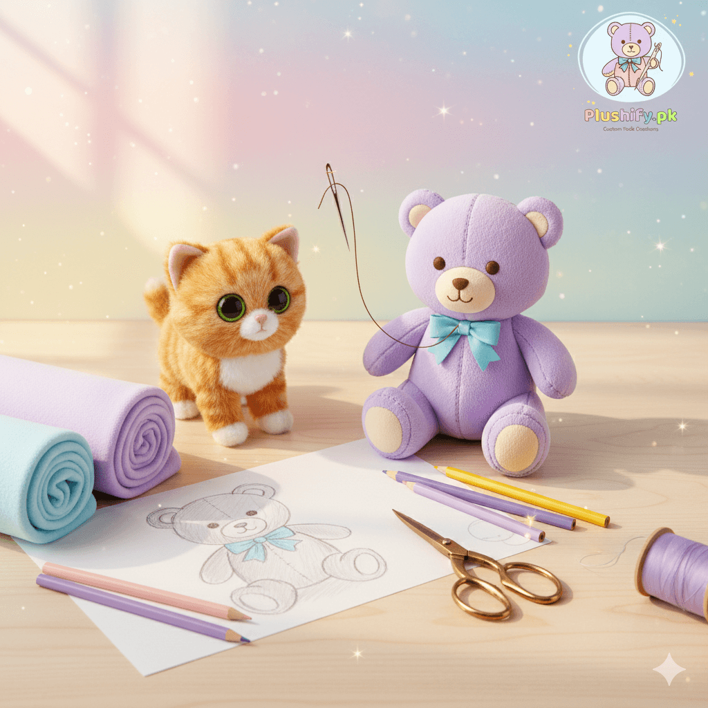 Hands carefully crafting a plush toy, showing the artisanal process.