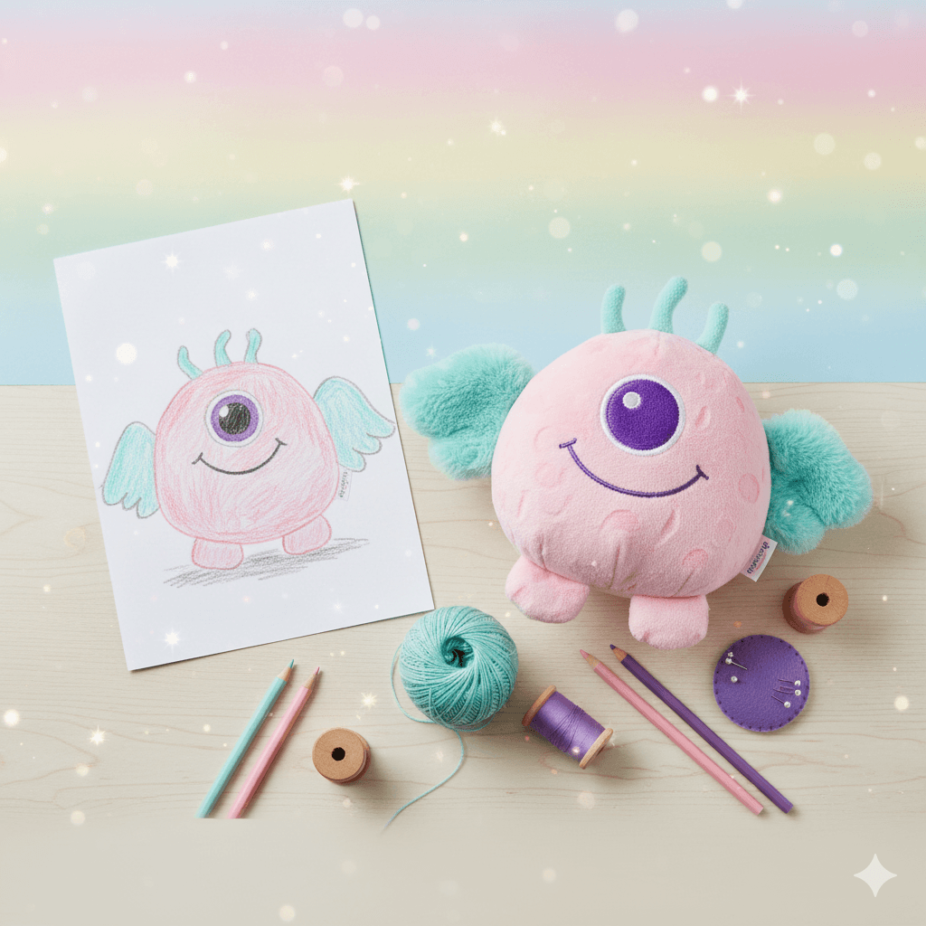 A child's colorful drawing of a monster.